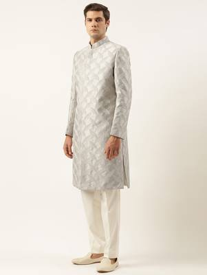 Grey thread embroidered achkan 3