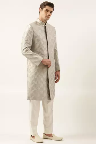 Grey thread embroidered achkan