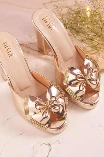 Gold woven leather heels
