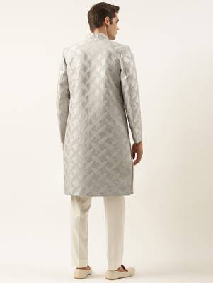 Grey thread embroidered achkan 5