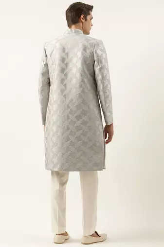 Grey thread embroidered achkan