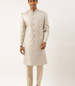 Ivory jacquard indowestern set