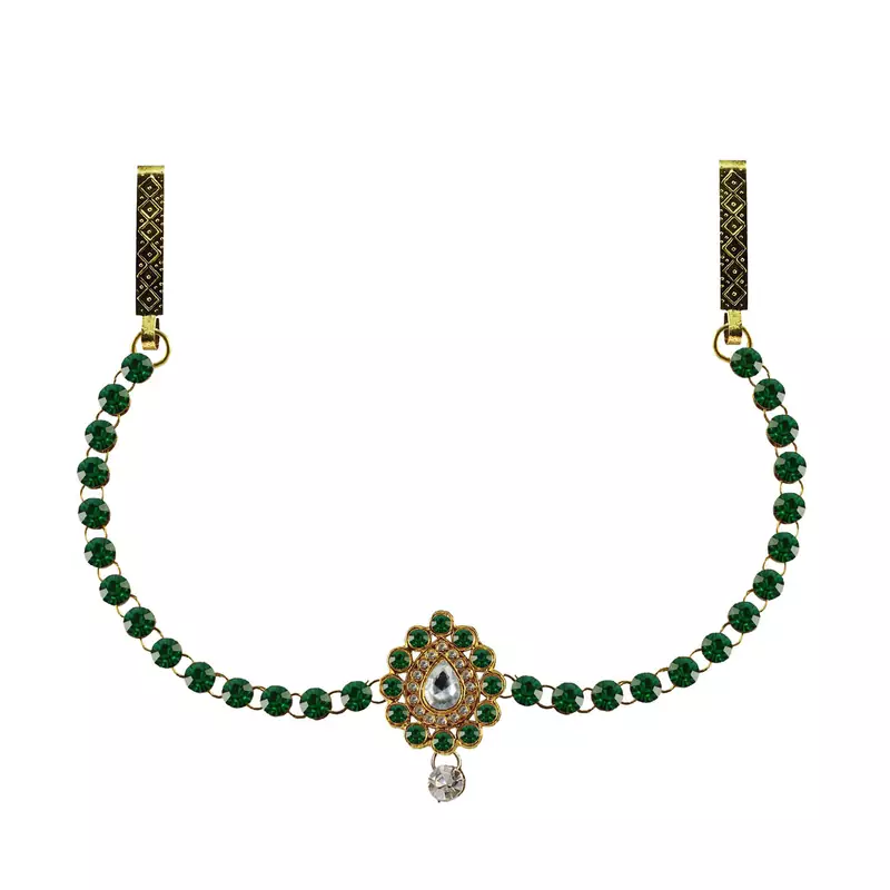 Waist Belt Gold Platted Dark Green Color Stone