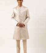 Ivory gold jacquard achkan set