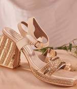 Gold woven leather block heels