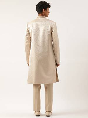 Ivory gold jacquard achkan set 2
