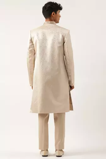 Ivory gold jacquard achkan set