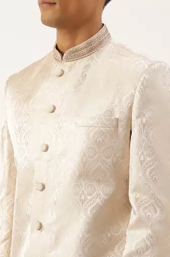 Ivory gold jacquard achkan set