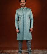 Teal embroidered achkan set