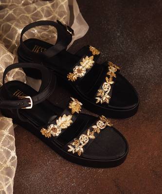 Black woven leather sandals 1