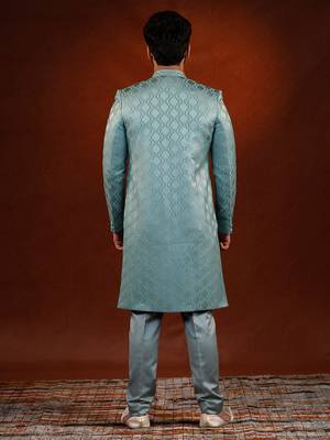 Teal embroidered achkan set 5