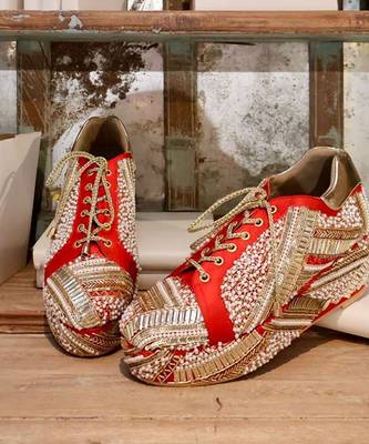 Multicolor woven leather wedges shoes 1