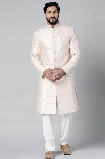 Baby pink embroidered achkan