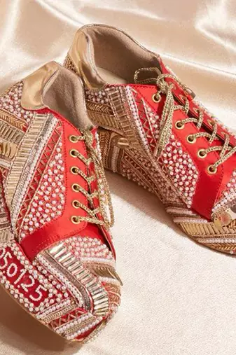 Multicolor woven leather wedges shoes