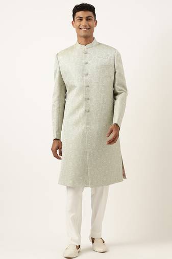 Green jacquard indowestern set