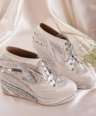 White woven leather wedges shoes 1
