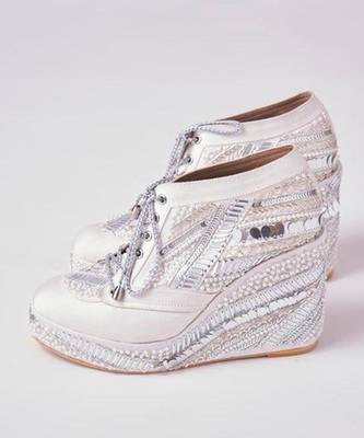 White woven leather wedges shoes 3