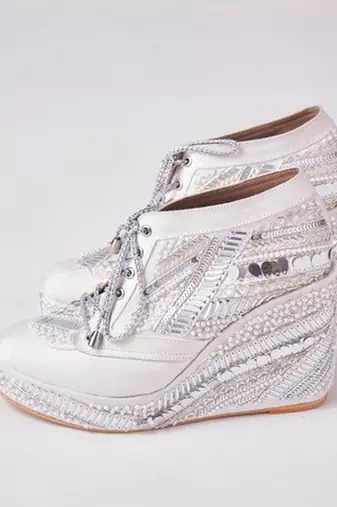 White woven leather wedges shoes
