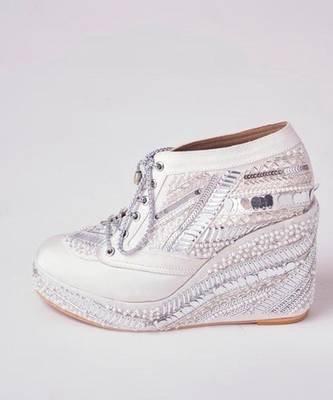 White woven leather wedges shoes 4