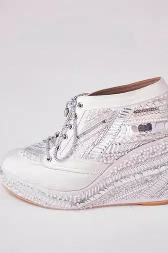 White woven leather wedges shoes