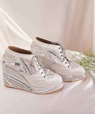 White woven leather wedges shoes 5
