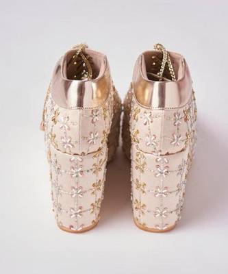 Gold woven leather wedges shoes 4
