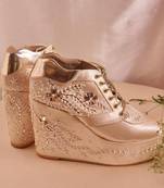 Gold woven leather wedges shoes