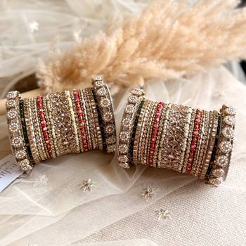 Traditional red-green style bangle set for two hands by leshya 4