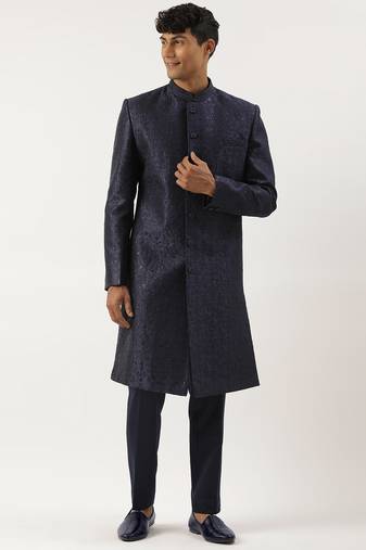 Navy silk embroidered indowestern set