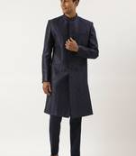 Navy silk embroidered indowestern set