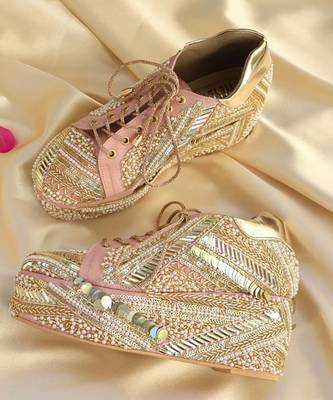 Multicolor woven leather wedges shoes 1