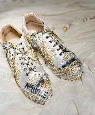 White woven leather wedges shoes 1
