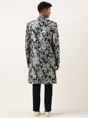Navy grey jacquard angrakha indowestern set 5