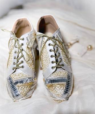 White woven leather wedges shoes 3
