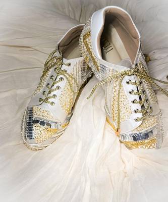 White woven leather wedges shoes 4