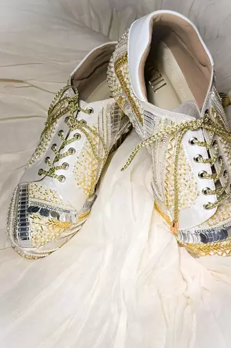 White woven leather wedges shoes