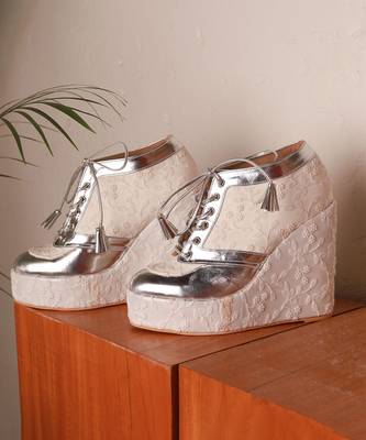 White woven leather wedges shoes 1