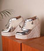 White woven leather wedges shoes