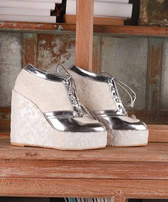 White woven leather wedges shoes 4