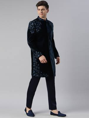 Aman maheshwari in navy velvet embroidery achkan 1