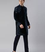 Aman maheshwari in navy velvet embroidery achkan