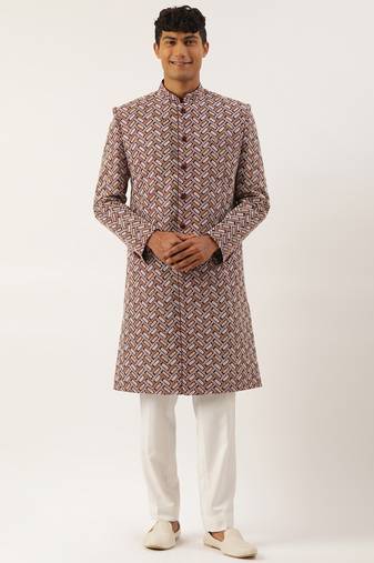 Wine chikankari embroidered indo