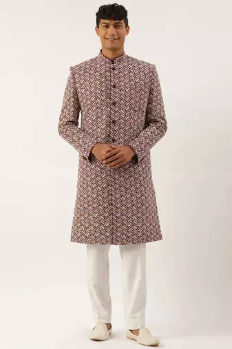 Wine chikankari embroidered indo