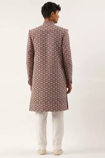 Wine chikankari embroidered indo