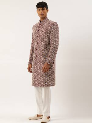 Wine chikankari embroidered indo 3