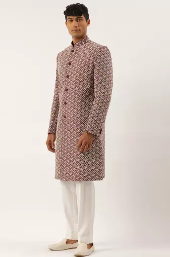 Wine chikankari embroidered indo
