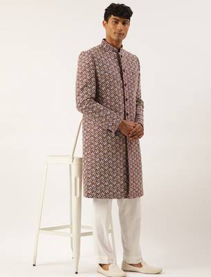 Wine chikankari embroidered indo 4