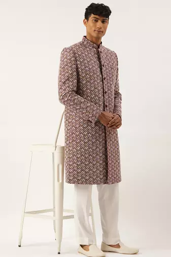 Wine chikankari embroidered indo
