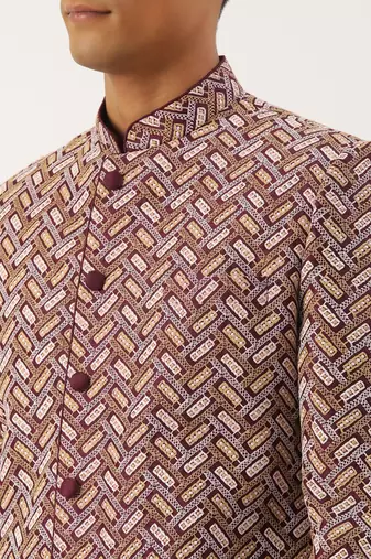 Wine chikankari embroidered indo