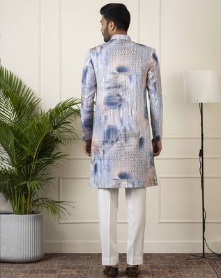 Blue printed seqin embriodered indowestern 4